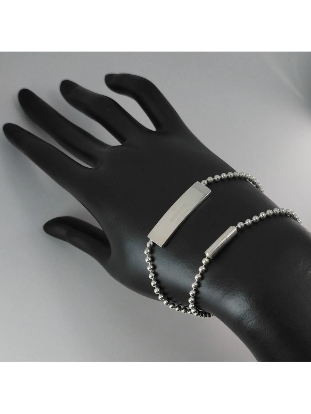 Gucci 925 Sterling Silver Ball-Chain Bar Bracelet - Picture 2 of 11
